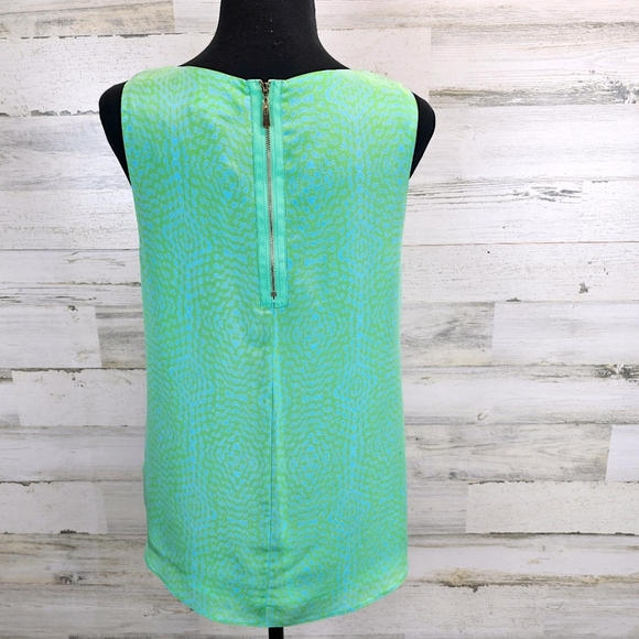 Ellie Kai Womens 100% Silk Sleeveless Tank Blouse Sz 6 Kelly Green Abstract Chic - Picture 4 of 12